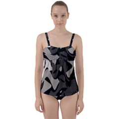 Trippy sepia paint splash, brown, army style camo, dotted abstract pattern Twist Front Tankini Set