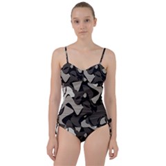 Trippy sepia paint splash, brown, army style camo, dotted abstract pattern Sweetheart Tankini Set