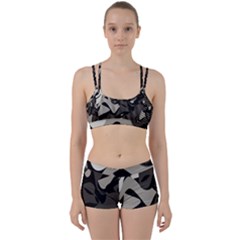 Trippy sepia paint splash, brown, army style camo, dotted abstract pattern Perfect Fit Gym Set