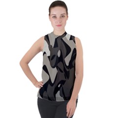 Trippy sepia paint splash, brown, army style camo, dotted abstract pattern Mock Neck Chiffon Sleeveless Top