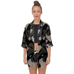 Trippy sepia paint splash, brown, army style camo, dotted abstract pattern Open Front Chiffon Kimono