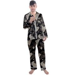 Trippy sepia paint splash, brown, army style camo, dotted abstract pattern Men s Long Sleeve Satin Pyjamas Set