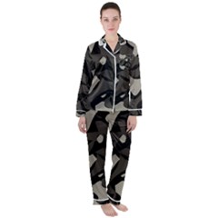 Trippy sepia paint splash, brown, army style camo, dotted abstract pattern Satin Long Sleeve Pyjamas Set