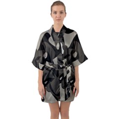 Trippy sepia paint splash, brown, army style camo, dotted abstract pattern Half Sleeve Satin Kimono 