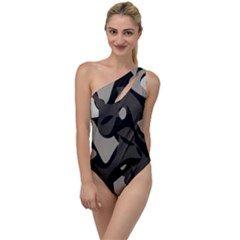 Trippy sepia paint splash, brown, army style camo, dotted abstract pattern To One Side Swimsuit