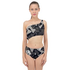 Trippy sepia paint splash, brown, army style camo, dotted abstract pattern Spliced Up Two Piece Swimsuit