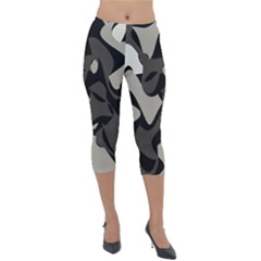 Trippy sepia paint splash, brown, army style camo, dotted abstract pattern Lightweight Velour Capri Leggings 