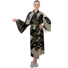 Trippy sepia paint splash, brown, army style camo, dotted abstract pattern Maxi Velour Kimono