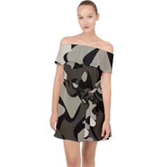 Trippy sepia paint splash, brown, army style camo, dotted abstract pattern Off Shoulder Chiffon Dress