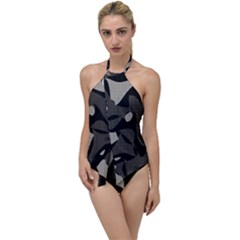 Trippy sepia paint splash, brown, army style camo, dotted abstract pattern Go with the Flow One Piece Swimsuit