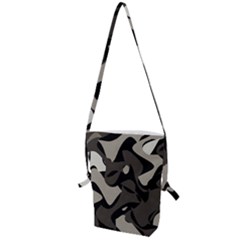 Trippy sepia paint splash, brown, army style camo, dotted abstract pattern Folding Shoulder Bag