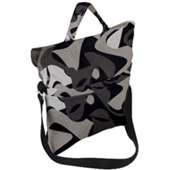 Trippy sepia paint splash, brown, army style camo, dotted abstract pattern Fold Over Handle Tote Bag