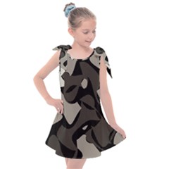 Trippy sepia paint splash, brown, army style camo, dotted abstract pattern Kids  Tie Up Tunic Dress