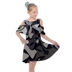 Trippy sepia paint splash, brown, army style camo, dotted abstract pattern Kids  Shoulder Cutout Chiffon Dress