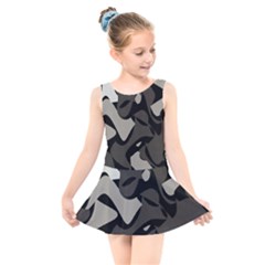 Trippy sepia paint splash, brown, army style camo, dotted abstract pattern Kids  Skater Dress Swimsuit