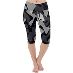 Trippy sepia paint splash, brown, army style camo, dotted abstract pattern Lightweight Velour Cropped Yoga Leggings