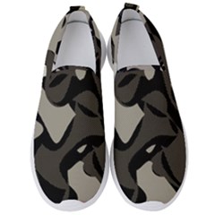 Trippy sepia paint splash, brown, army style camo, dotted abstract pattern Men s Slip On Sneakers