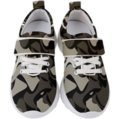 Trippy sepia paint splash, brown, army style camo, dotted abstract pattern Kids  Velcro Strap Shoes