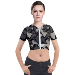 Trippy sepia paint splash, brown, army style camo, dotted abstract pattern Short Sleeve Cropped Jacket