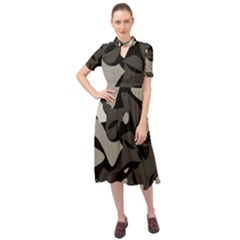 Trippy sepia paint splash, brown, army style camo, dotted abstract pattern Keyhole Neckline Chiffon Dress