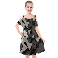 Trippy Sepia Paint Splash, Brown, Army Style Camo, Dotted Abstract Pattern Kids  Cut Out Shoulders Chiffon Dress by Casemiro