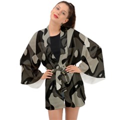 Trippy sepia paint splash, brown, army style camo, dotted abstract pattern Long Sleeve Kimono