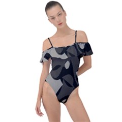 Trippy sepia paint splash, brown, army style camo, dotted abstract pattern Frill Detail One Piece Swimsuit