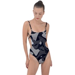 Trippy sepia paint splash, brown, army style camo, dotted abstract pattern Tie Strap One Piece Swimsuit