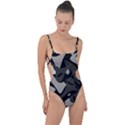 Trippy sepia paint splash, brown, army style camo, dotted abstract pattern Tie Strap One Piece Swimsuit View1