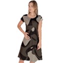 Trippy sepia paint splash, brown, army style camo, dotted abstract pattern Classic Short Sleeve Dress View1