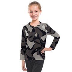 Trippy sepia paint splash, brown, army style camo, dotted abstract pattern Kids  Long Mesh Tee