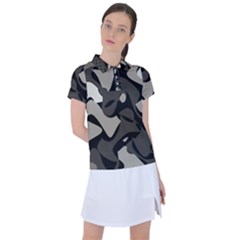 Trippy sepia paint splash, brown, army style camo, dotted abstract pattern Women s Polo Tee