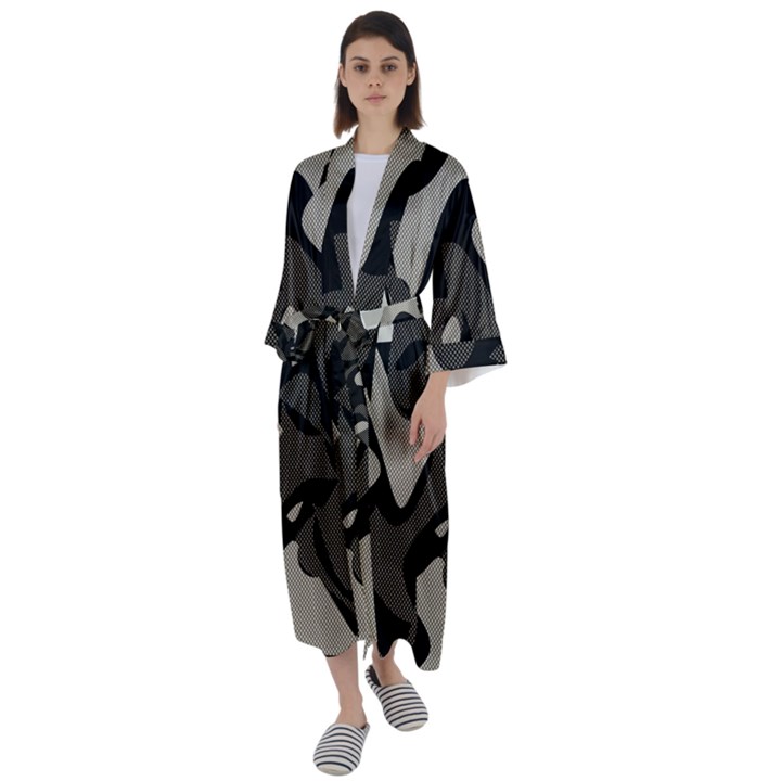 Trippy sepia paint splash, brown, army style camo, dotted abstract pattern Maxi Satin Kimono