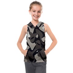 Trippy sepia paint splash, brown, army style camo, dotted abstract pattern Kids  Sleeveless Hoodie