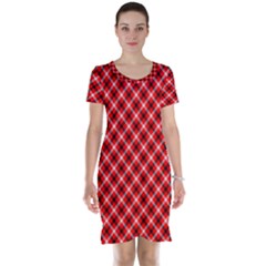 Three Color Tartan, Red Grey, Black Buffalo Plaid Theme Short Sleeve Nightdress by Casemiro