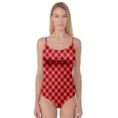 Three Color Tartan, Red Grey, Black Buffalo Plaid Theme Camisole Leotard  by Casemiro