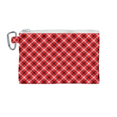 Three Color Tartan, Red Grey, Black Buffalo Plaid Theme Canvas Cosmetic Bag (medium) by Casemiro