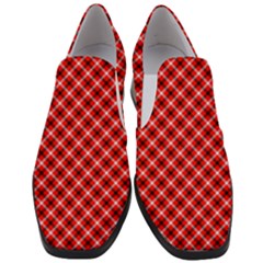 Three Color Tartan, Red Grey, Black Buffalo Plaid Theme Women Slip On Heel Loafers by Casemiro