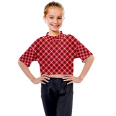 Three Color Tartan, Red Grey, Black Buffalo Plaid Theme Kids Mock Neck Tee