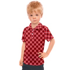 Three Color Tartan, Red Grey, Black Buffalo Plaid Theme Kids  Polo Tee