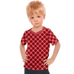 Three Color Tartan, Red Grey, Black Buffalo Plaid Theme Kids  Sports Tee