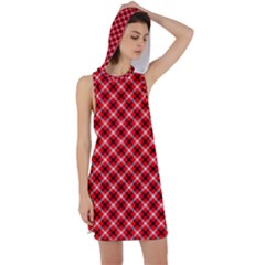 Three Color Tartan, Red Grey, Black Buffalo Plaid Theme Racer Back Hoodie Dress