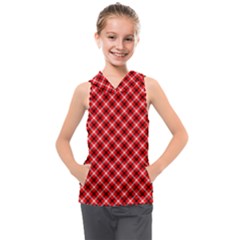 Three Color Tartan, Red Grey, Black Buffalo Plaid Theme Kids  Sleeveless Hoodie