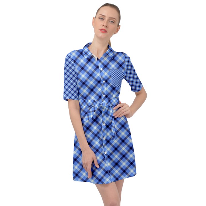 Retro style pattern, scottish tartan, buffalo plaid theme Belted Shirt Dress