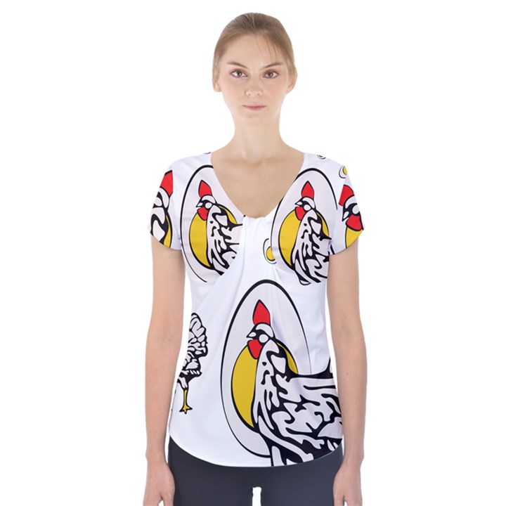 Roseanne Chicken, Retro Chickens Short Sleeve Front Detail Top