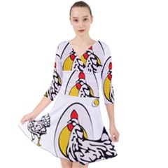 Roseanne Chicken, Retro Chickens Quarter Sleeve Front Wrap Dress by EvgeniaEsenina