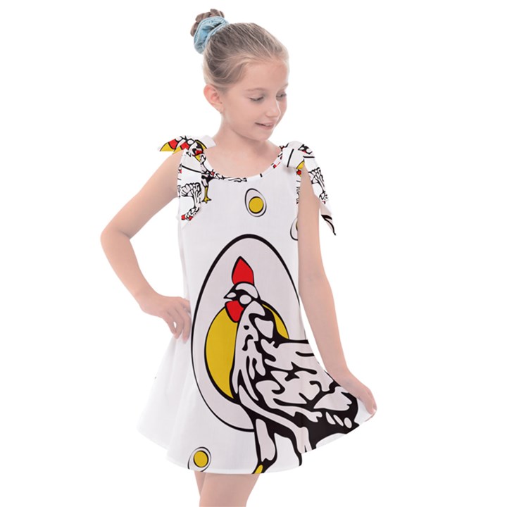 Roseanne Chicken, Retro Chickens Kids  Tie Up Tunic Dress