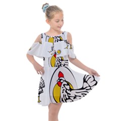 Roseanne Chicken, Retro Chickens Kids  Shoulder Cutout Chiffon Dress by EvgeniaEsenina