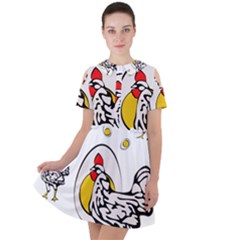 Roseanne Chicken, Retro Chickens Short Sleeve Shoulder Cut Out Dress  by EvgeniaEsenina