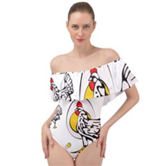 Roseanne Chicken, Retro Chickens Off Shoulder Velour Bodysuit  by EvgeniaEsenina